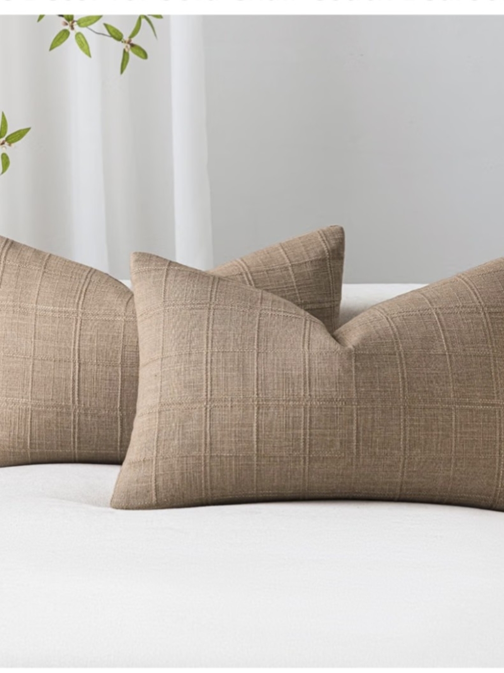 SINYASAN Taupe Plaid Pillow Covers 12x20 Set of 2 - Picture 2 of 6